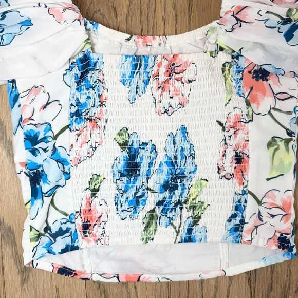 Abercrombie & Fitch Multi Colored Floral Puff Sleeve Crop Top Smocked Pleated XS - Picture 9 of 14